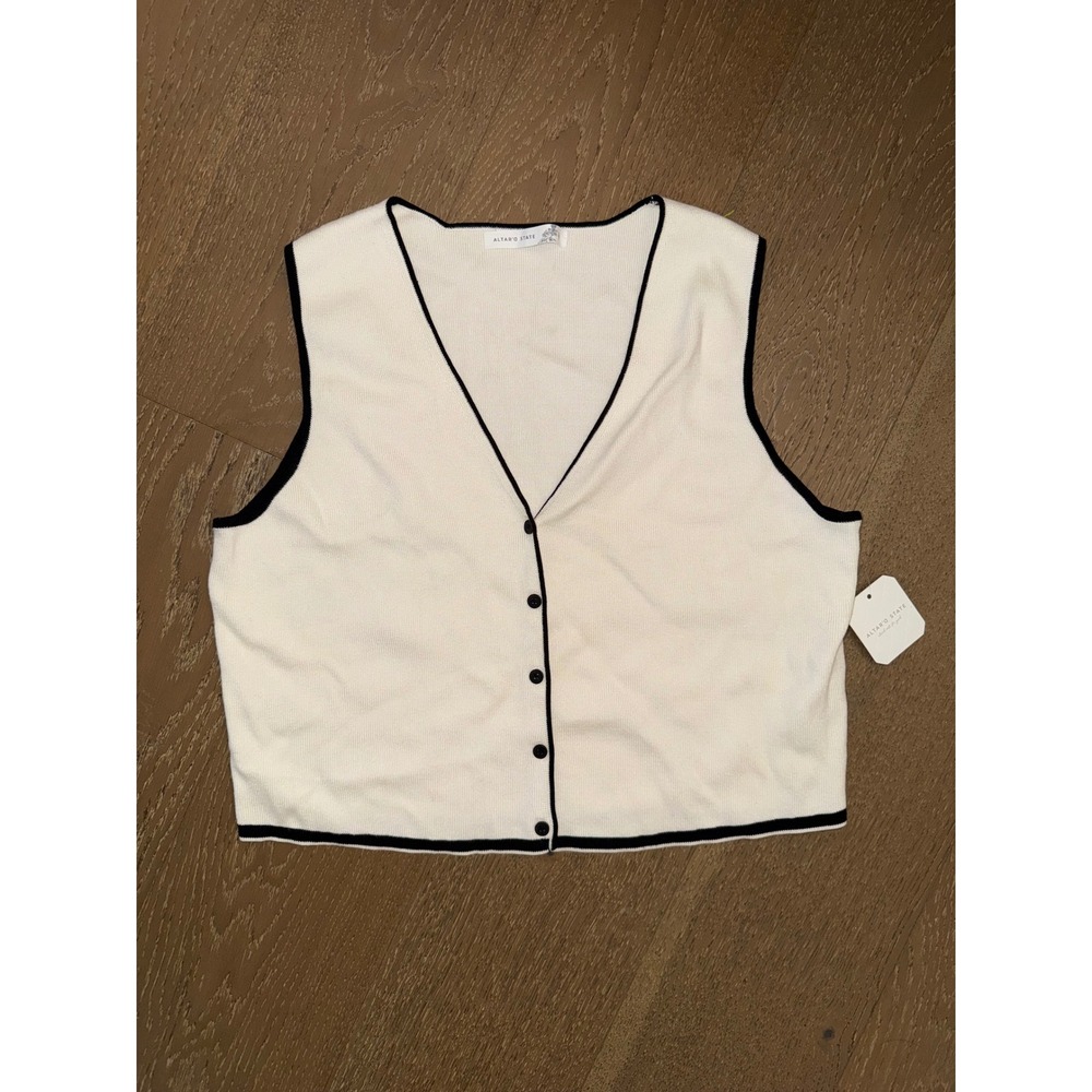 Altar'd State‎ Womens Cream Black Knit Button Front Sweater Vest XXL NWT